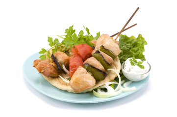 pork souvlaki and pitta
