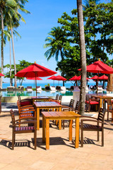 Table with a beautiful sea view . Thailand .