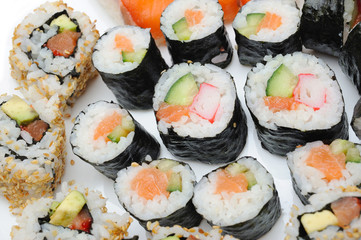 Different Types of Maki Sushi and Nigiri Sushi in Sushi Set