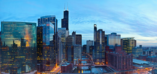 Beautiful city of Chicago at twilight