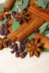 Pack of several oriental spices, anise, cinnamon, pimento