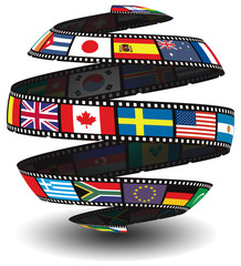 Film strip containing flags in the shape of the globe/sphere