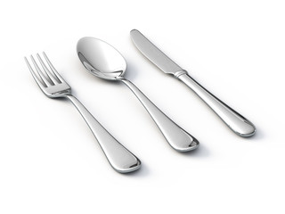 Fork spoon and knife isolated on white background