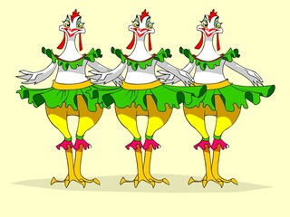 Chicken dancing the cancan.