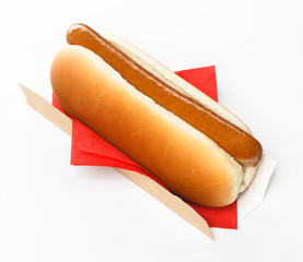 Hot dog with grilled sausage on white background