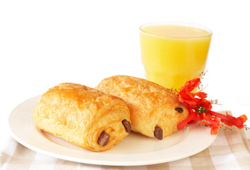 Chocolate croissants and orange juice