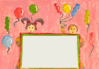 Child painted greeting card with children