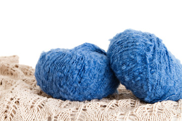 the blue yarn skeins isolated on white