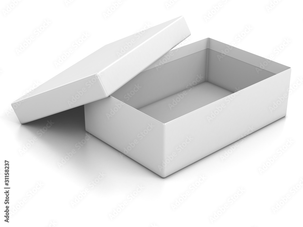 Poster white open empty box isolated over white background