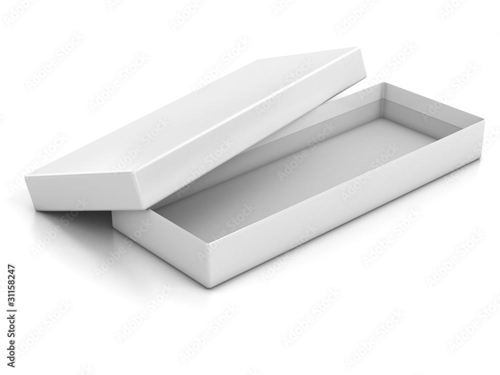 Poster white blank shallow open box isolated over white background