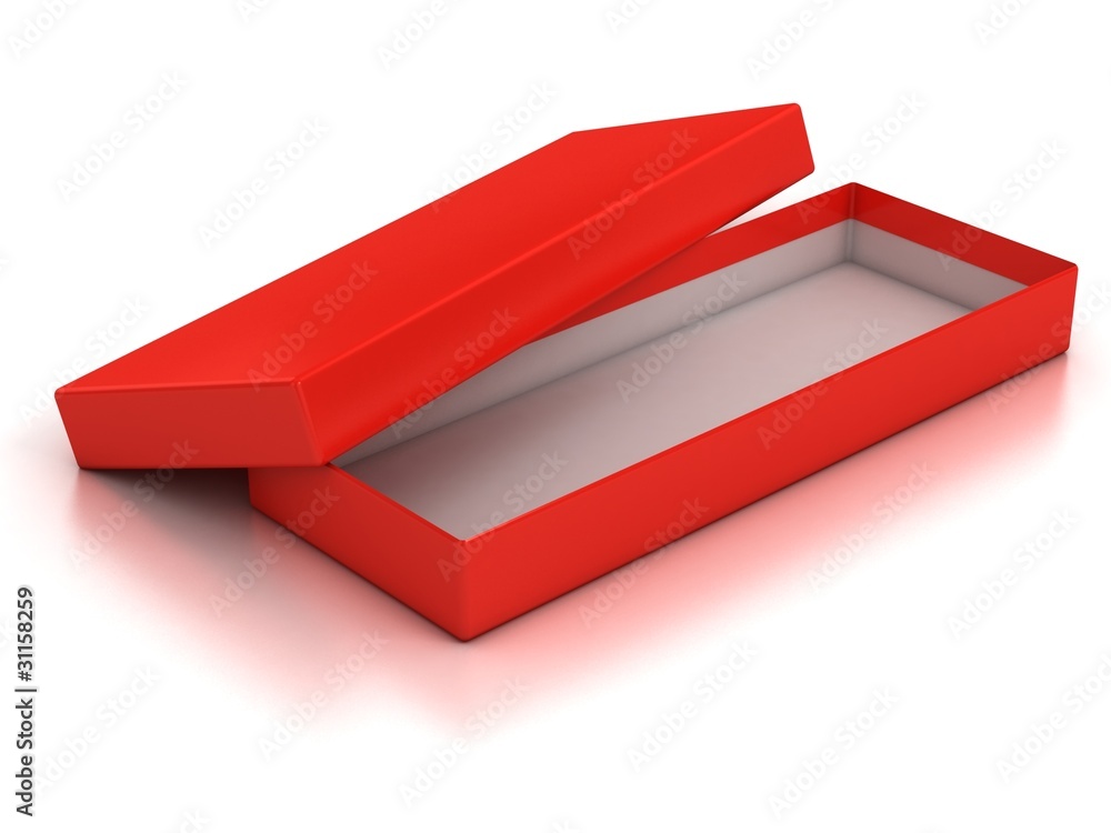 Poster red open empty box isolated over white background