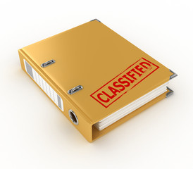 yellow ring binder with classified stamp isolated on the white