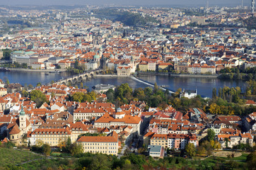 Fototapeta na wymiar Old city in Prague. Vltava river and Charles bridge