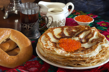 Russian blinis with red caviar