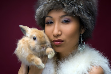 beautiful woman with rabbit