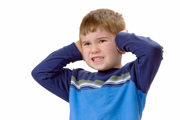 Boy Covering His Ears with his Hands
