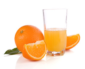 juice and oranges isolated on white
