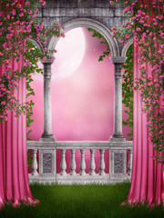 Obraz premium Różany ogród z zasłonami