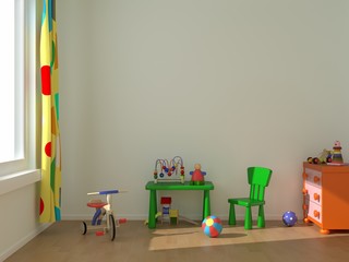 Child room with green furniture