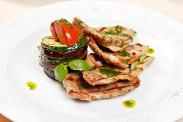 Grilled steak meat with vegetables
