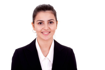 Attractive businesswoman smiling isolated on white background