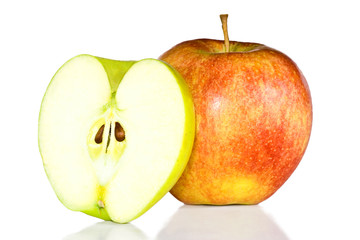 Fresh red apple and cuted green apple.