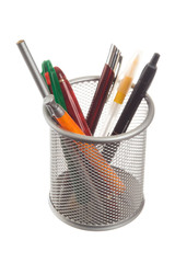 basket with pens and pencils