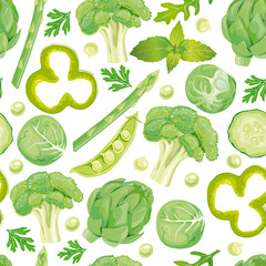 Seamless pattern of green vegetables