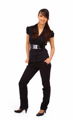 Fototapeta premium The beautiful business woman stands on a white