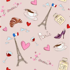 Peel and stick wall murals Doodle Paris seamless pattern