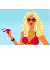 Girl with a cocktail on the beach.