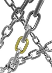 chaines en argent mêlées autour d'un maillon en or