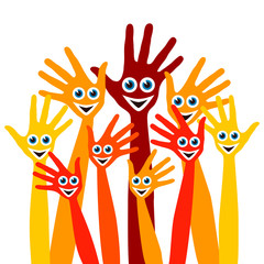 Hands with happy faces design.