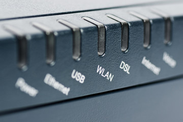 Front side of the wireless router with focus on the 