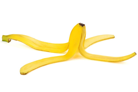 Ripe banana peel isolated on white