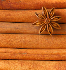 Cinnamon sticks and anise star background