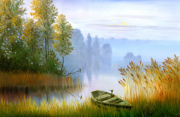 Obrazy  Drewniana łódź na lądzie