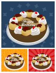 Happy Birthday! - Birthday cakes on colored backgrounds.