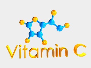 3D rendered reflective Vitamin C structure on white