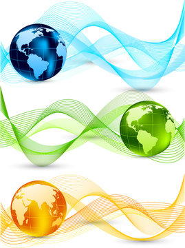 Set of banners with globes