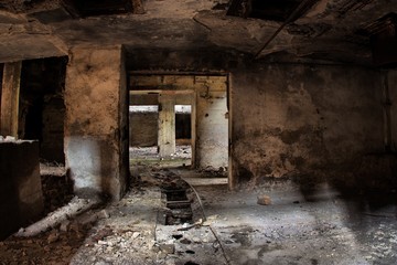 Abandoned Ruins of a former Factory. Creepy industrial building