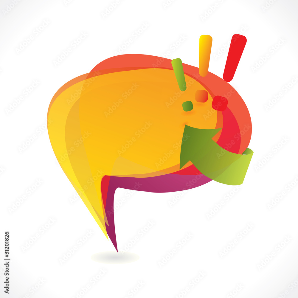 Poster fun speech bubble with exclamation marks and arrow