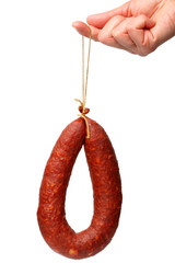 Smoked sausage on white