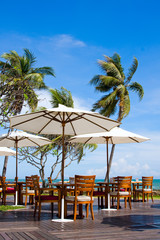 Table and chairs in empty cafe