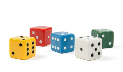 Colorful dices on white background