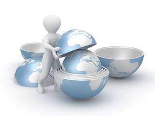 Men with earth on white isolated background