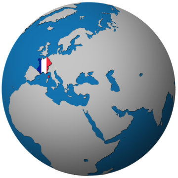 France Flag On Globe Map