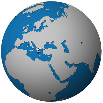 Greece Flag On Globe Map