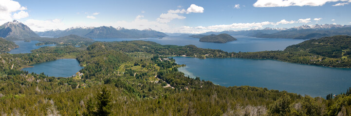 Fototapeta na wymiar Wide-angle panorama of Lake District, Pueto Panuelo, Argentina
