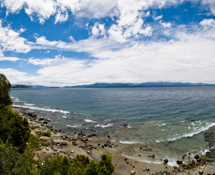 Wide-angle view of  Lake Nahuel Huapi, at Bariloche, Argentina